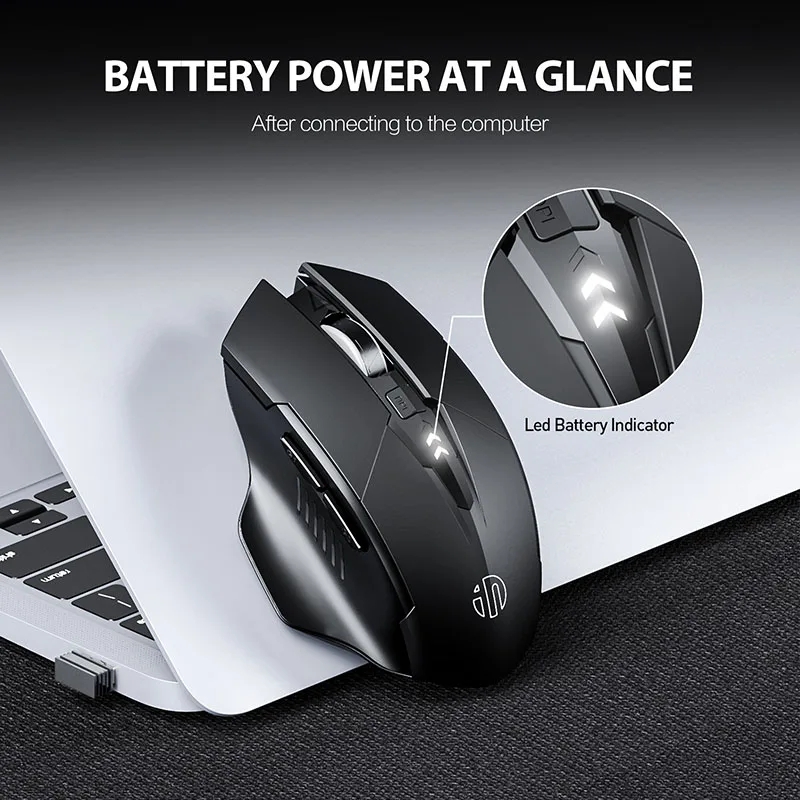 Ergonomic Wireless Mouse Rechargeable Silent Power Display Universal For Laptop Desktop 4