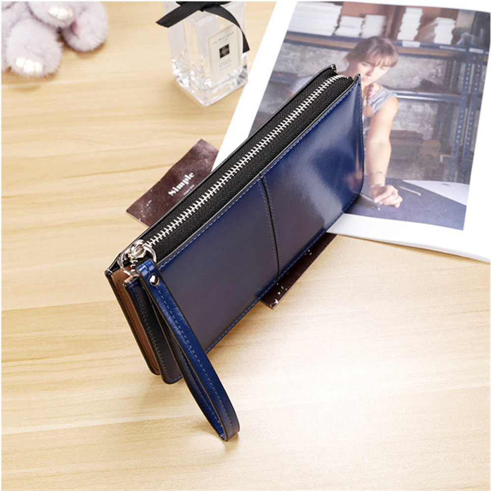 Vintage PU Leather Clutch Wallet For Women Large Capacity Phone Purse Ladies Wristband Card Holder 2
