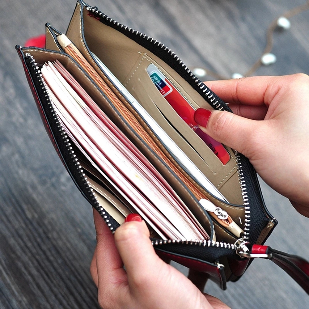 Vintage PU Leather Clutch Wallet For Women Large Capacity Phone Purse Ladies Wristband Card Holder 3