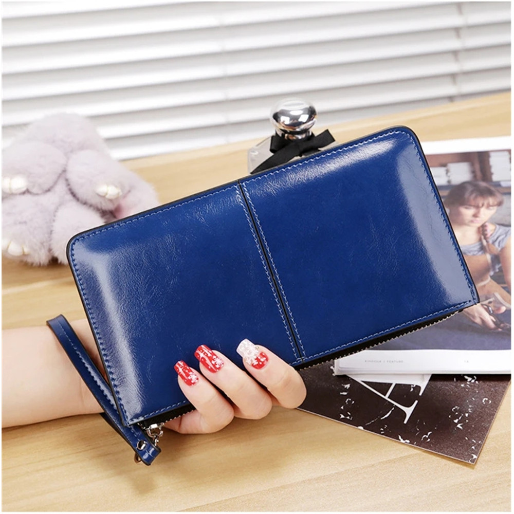 Vintage PU Leather Clutch Wallet For Women Large Capacity Phone Purse Ladies Wristband Card Holder 5