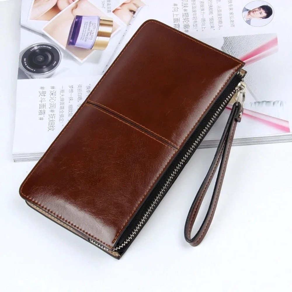 Vintage PU Leather Clutch Wallet For Women Large Capacity Phone Purse Ladies Wristband Card Holder 7