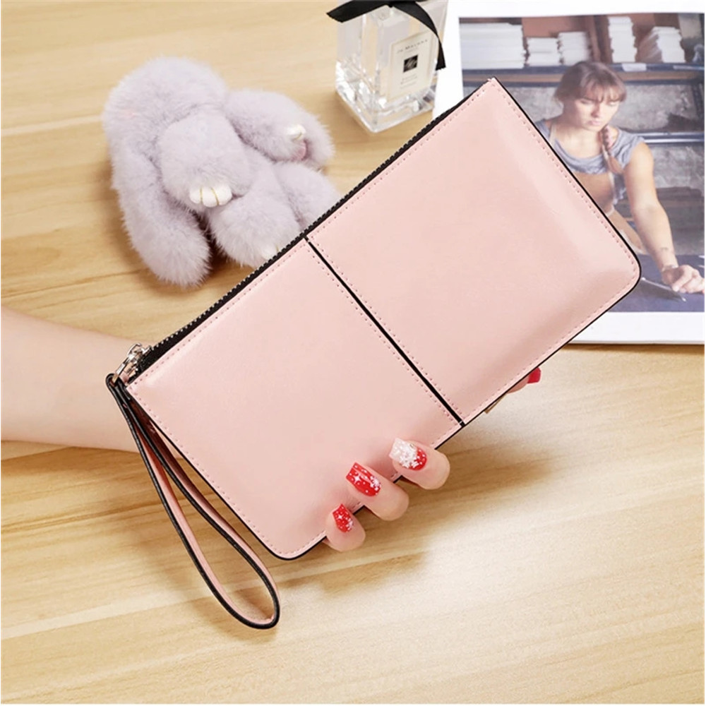 Vintage PU Leather Clutch Wallet For Women Large Capacity Phone Purse Ladies Wristband Card Holder 9