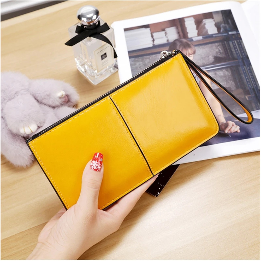 Vintage PU Leather Clutch Wallet For Women Large Capacity Phone Purse Ladies Wristband Card Holder 10