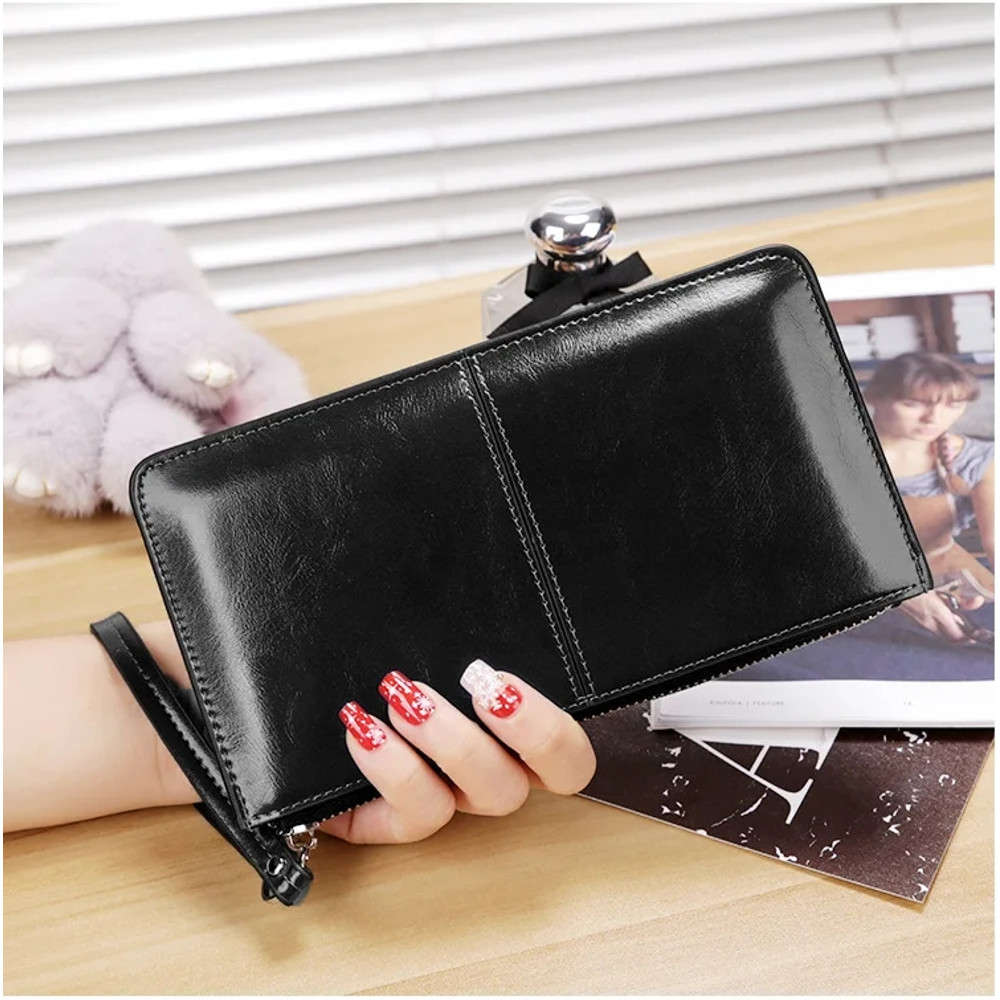 Vintage PU Leather Clutch Wallet For Women Large Capacity Phone Purse Ladies Wristband Card Holder 11