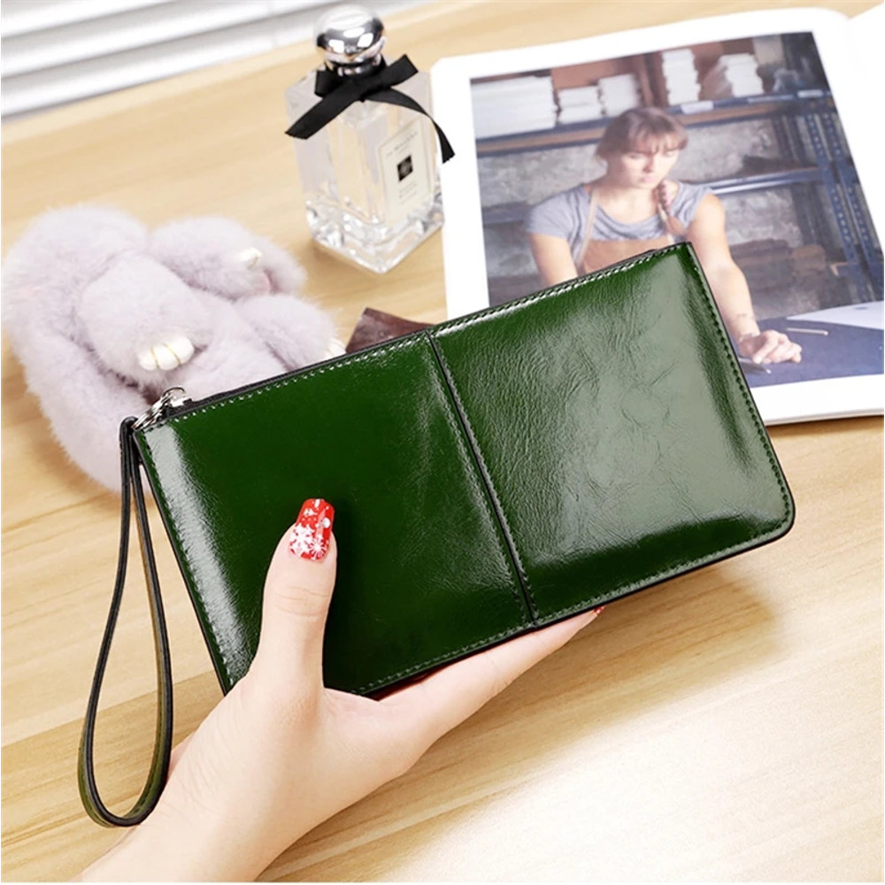 Vintage PU Leather Clutch Wallet For Women Large Capacity Phone Purse Ladies Wristband Card Holder 12