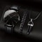 Mens Casual Leather Band Analog Males Quartz Watch 3PCS Set Business Watches Necklace Bracelet Set 7