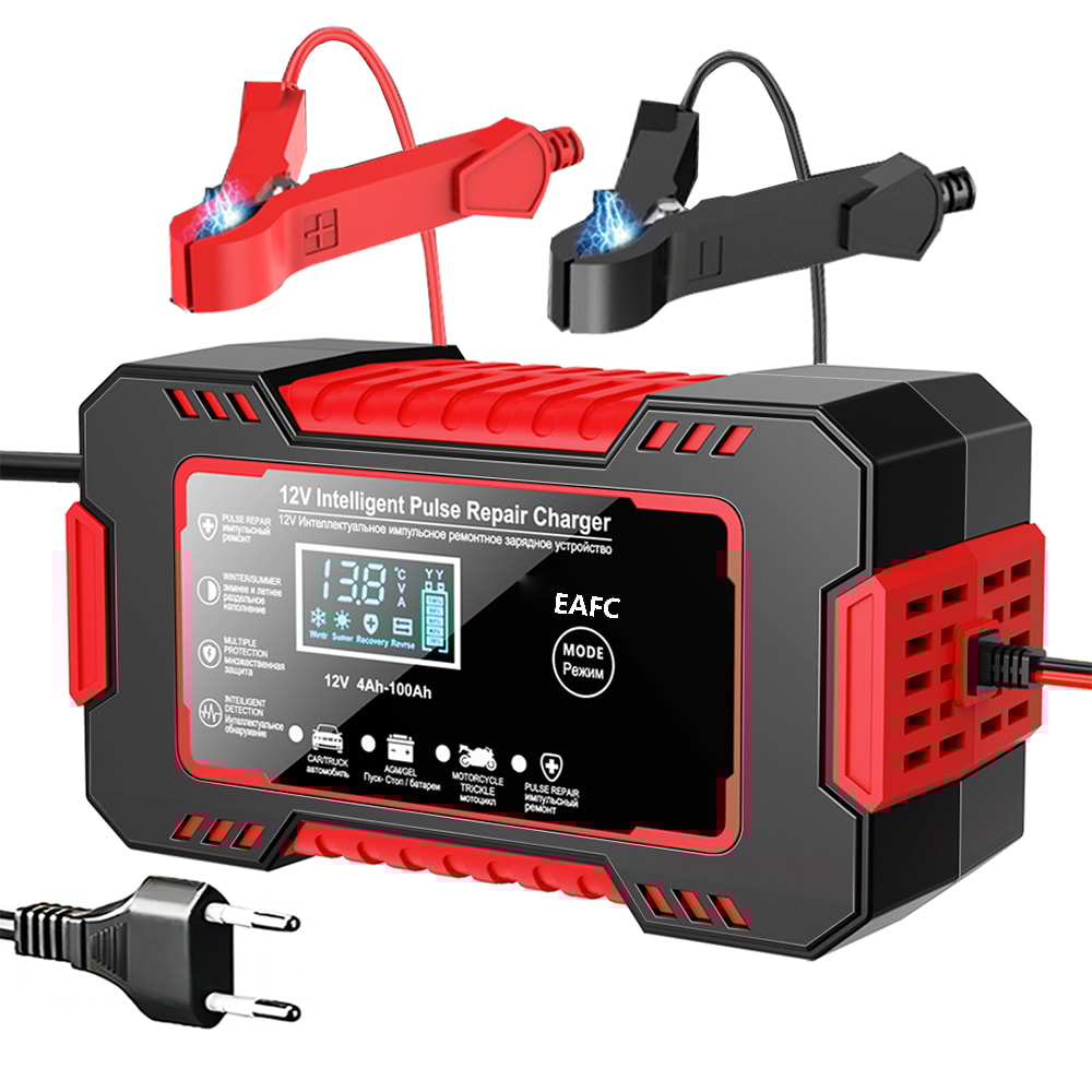 Pulse Repair LCD Display, Smart Fast Charge Car Battery Charger, AGM GEL Lead-Acid Charger for Auto and Motorcycle