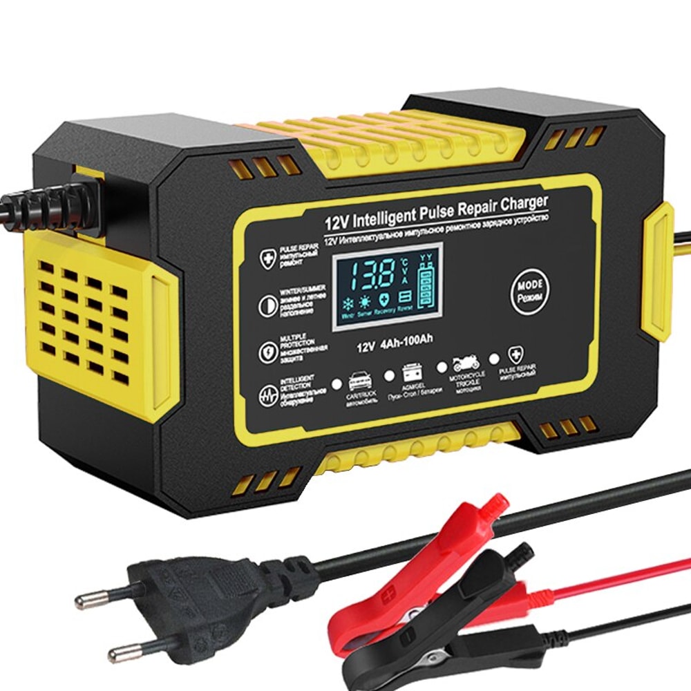 Pulse Repair LCD Display, Smart Fast Charge Car Battery Charger, AGM GEL Lead-Acid Charger for Auto and Motorcycle