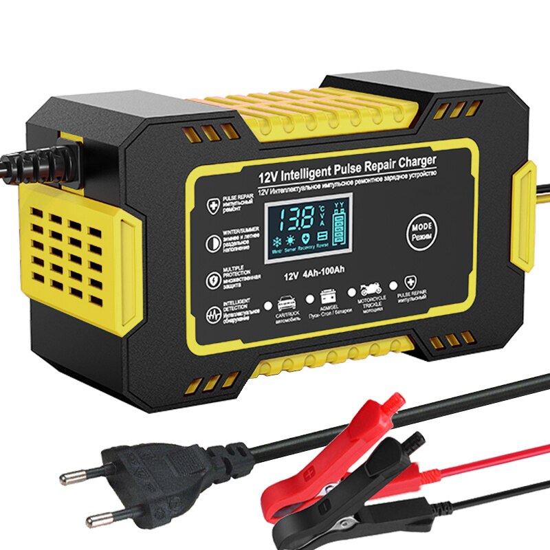 Pulse Repair LCD Display, Smart Fast Charge Car Battery Charger, AGM GEL Lead-Acid Charger for Auto and Motorcycle