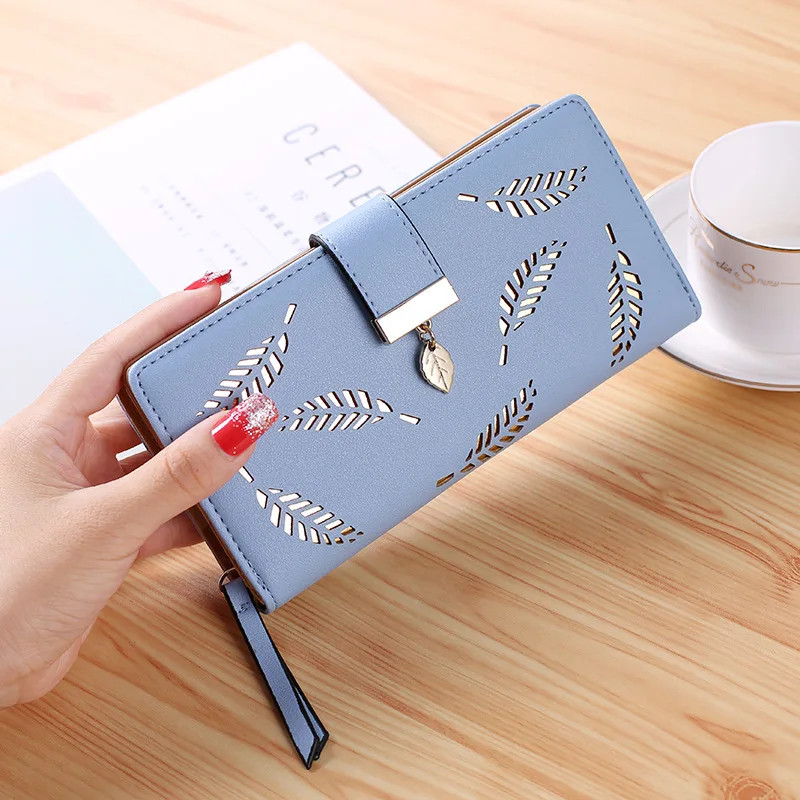 PU Leather Phone Purse Ladies Fashion Wallet Female Hollow Leaves Clutch Handbag Coin Card Holders 7