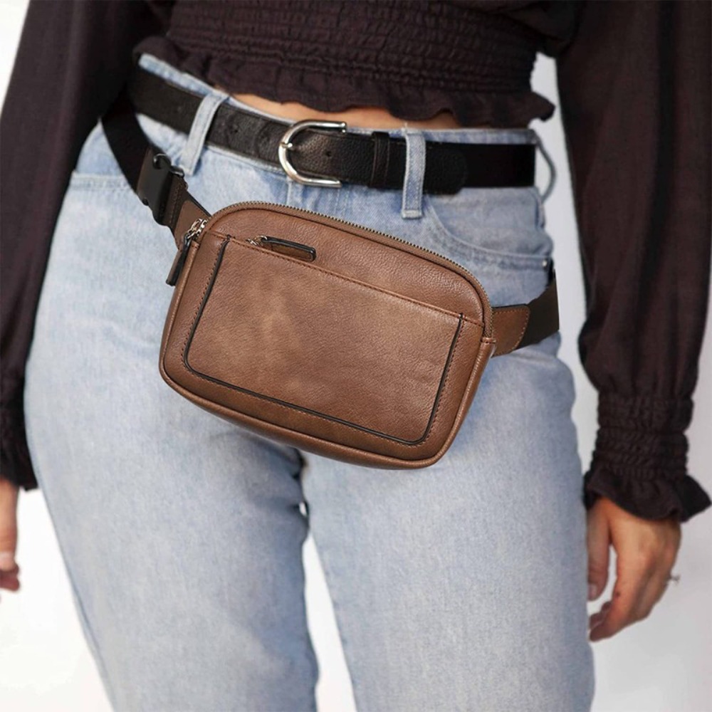 Women's PU Leather Fanny Pack, Adjustable Strap Crossbody Chest Bag, Fashion Waist Bag with Card Pocket for Outdoor Use