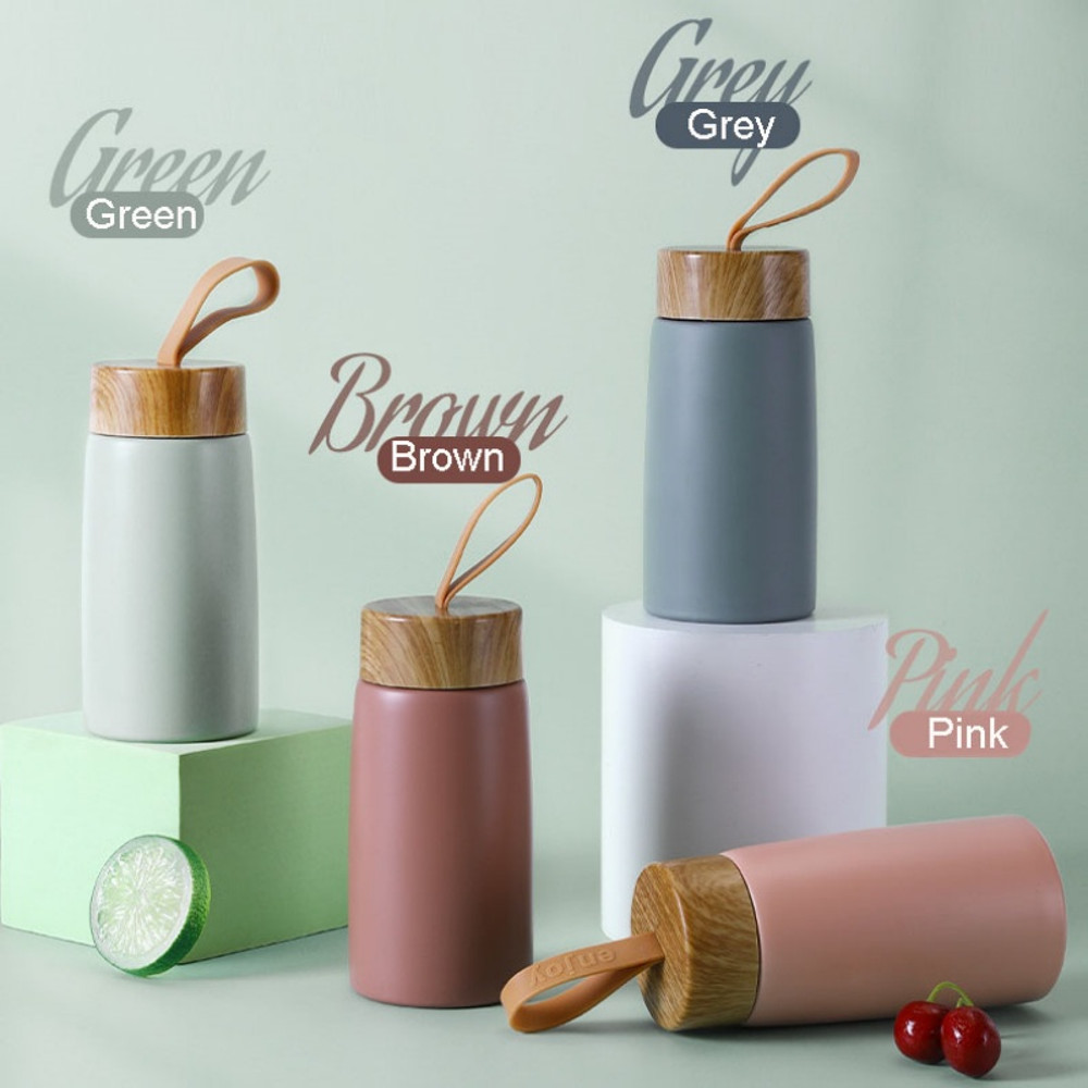 New Style Portable Vacuum Thermos Stainless Steel Water Cup With Wood Grain Cover HighValue Pocket