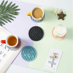 heat-resistant silicone coaster, anti-slip round striped beverage coaster, water-draining coasters