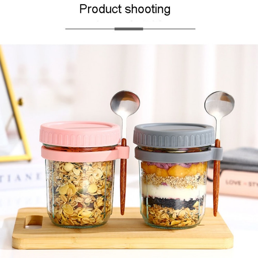 Transparent Glass HighValue Oat Cup With Lid And Spoon MultiColor Breakfast Cup Sealing With Scale 6