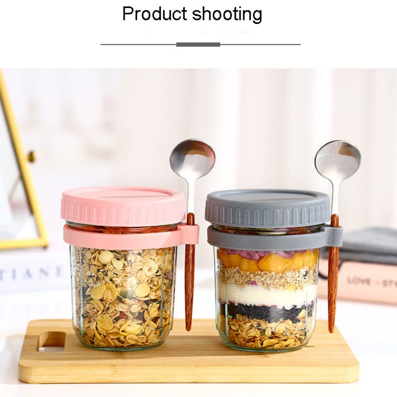 Transparent Glass HighValue Oat Cup With Lid And Spoon MultiColor Breakfast Cup Sealing With Scale 6