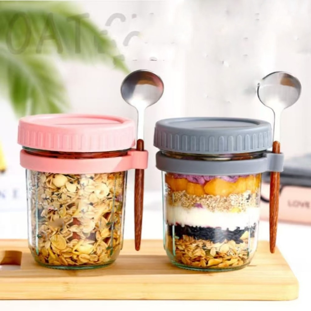 Transparent Glass HighValue Oat Cup With Lid And Spoon MultiColor Breakfast Cup Sealing With Scale 8
