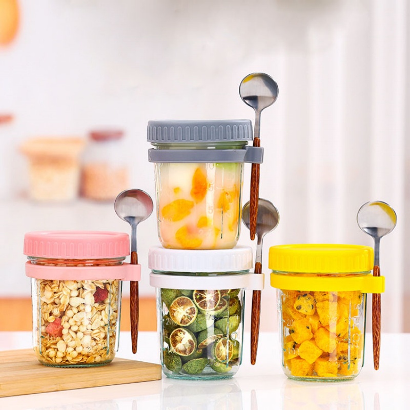 Transparent Glass HighValue Oat Cup With Lid And Spoon MultiColor Breakfast Cup Sealing With Scale 9