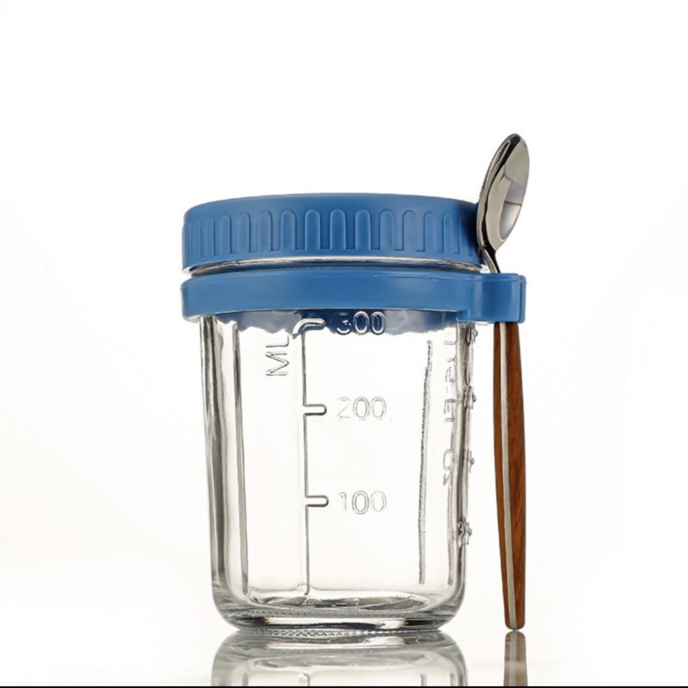 Transparent Glass HighValue Oat Cup With Lid And Spoon MultiColor Breakfast Cup Sealing With Scale 1