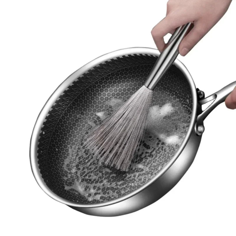 Stainless Steel Kitchen Special Brush, Long Handle Scrubber for Cleaning Pots and Utensils