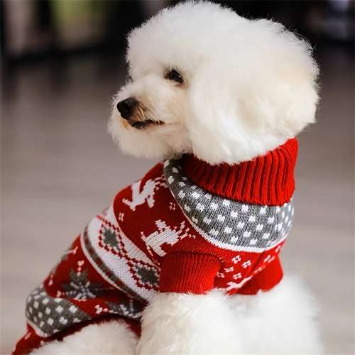 New Knitted Wool Christmas Pet Sweater for Dogs and Cats - Bichon and Corgi Friendly