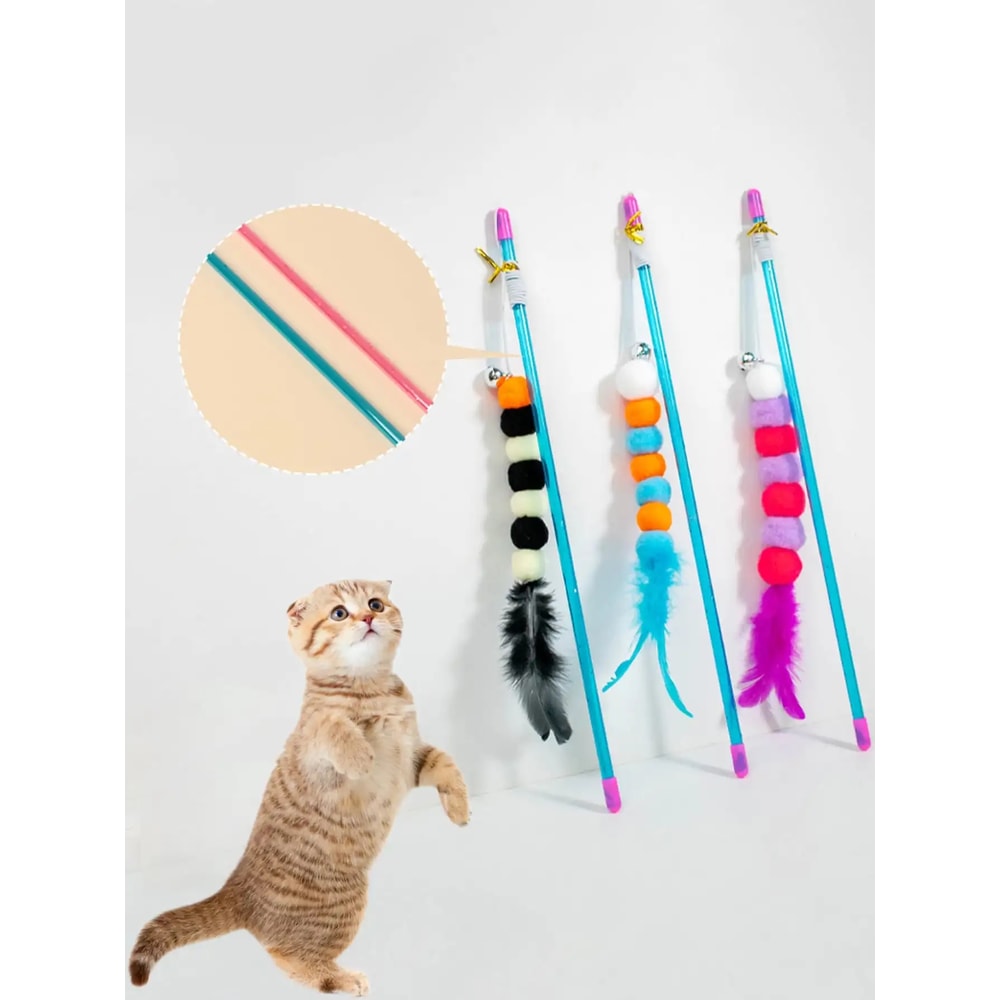 Funny Cat Stick New Elastic String With Feather Toy Imitated Furs Bug Suitable For Cats 3