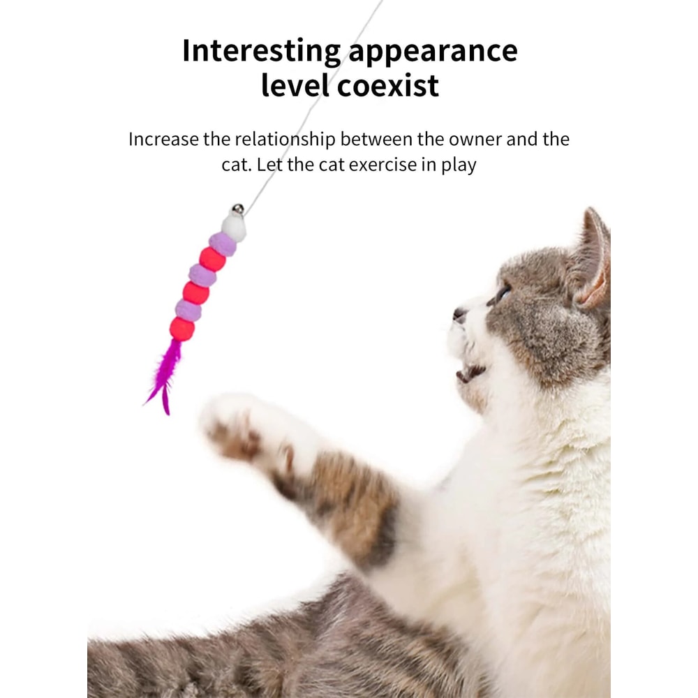 Funny Cat Stick New Elastic String With Feather Toy Imitated Furs Bug Suitable For Cats 4