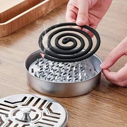 slow burn citronella mosquito coil set, fireproof holder and ash catcher for indoor and outdoor use