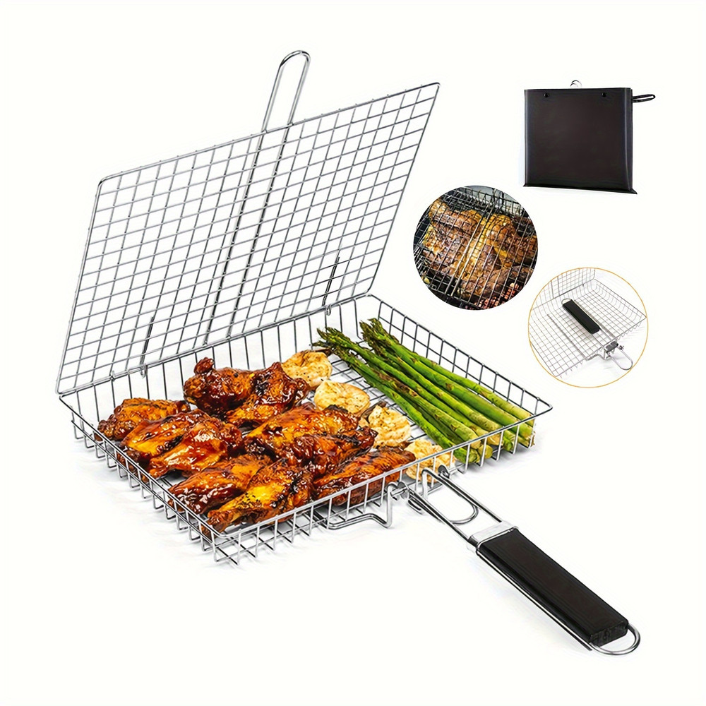Foldable Stainless Steel BBQ Grilling Basket Large Capacity For Chicken Fish And Vegetables With No 0
