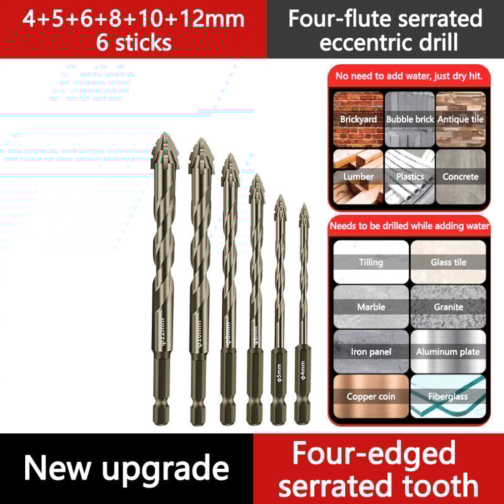 High-Strength Serrated Eccentric Drill Bit Kit for Ceramic, Glass, Marble and Metal – Upgraded Version