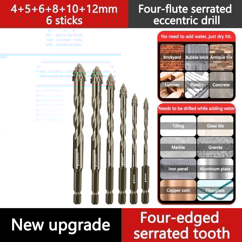 High-Strength Serrated Eccentric Drill Bit Kit for Ceramic, Glass, Marble and Metal – Upgraded Version