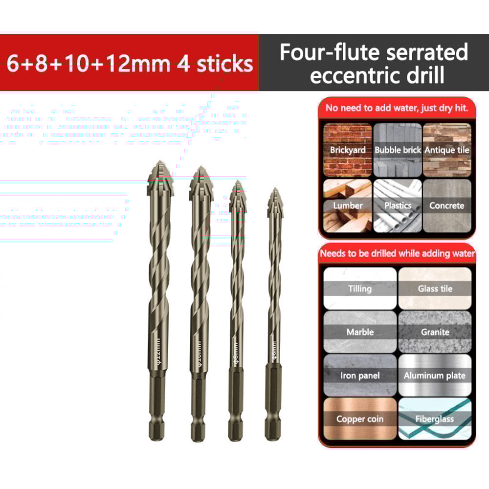 High-Strength Serrated Eccentric Drill Bit Kit for Ceramic, Glass, Marble and Metal – Upgraded Version