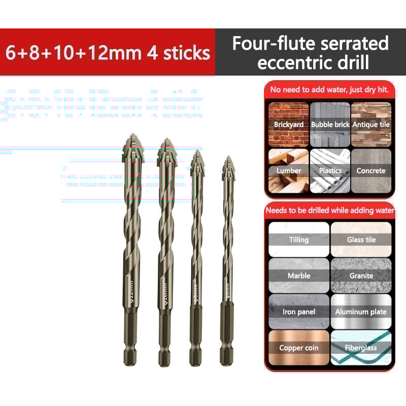 High-Strength Serrated Eccentric Drill Bit Kit for Ceramic, Glass, Marble and Metal – Upgraded Version