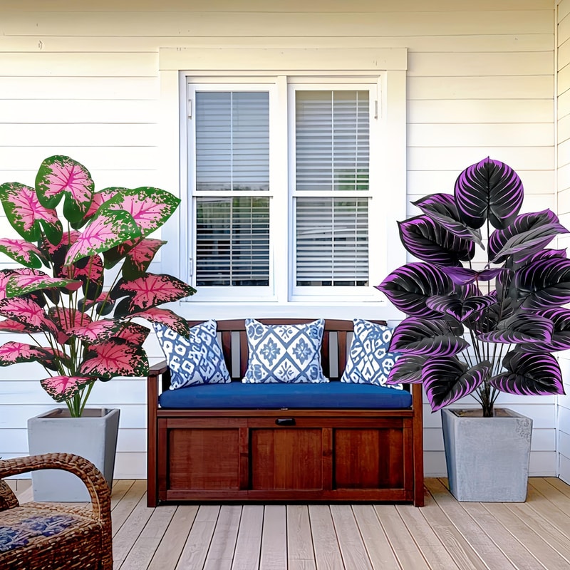 Faux Bonsai Artificial Caladium Plants Purple Pink Leaf Floor Decor For Home And Office 5