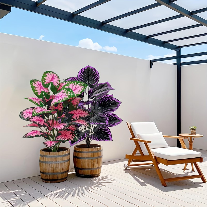 Faux Bonsai Artificial Caladium Plants Purple Pink Leaf Floor Decor For Home And Office 6