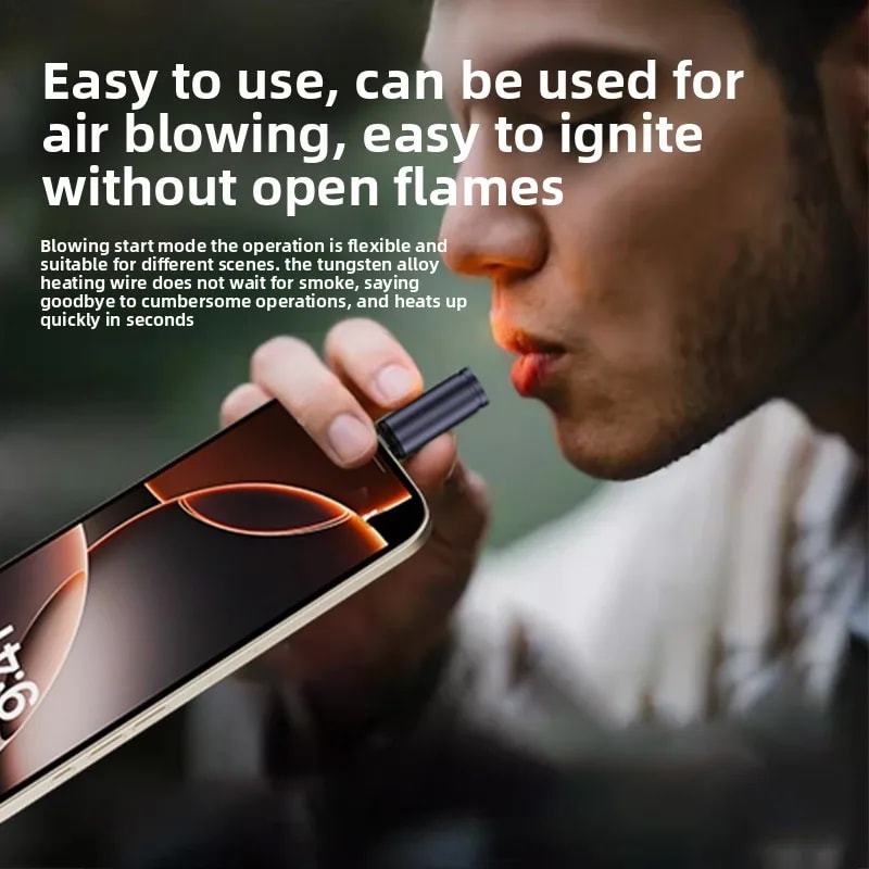 USB C Cigarette Lighter Adapter, Type C Mini Lighter, Blow-to-Ignite, Auto Shut-Off, No Battery