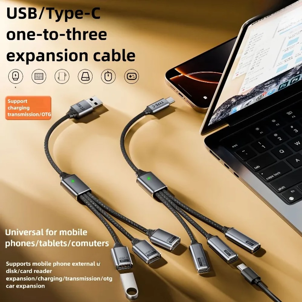 USB HUB Splitter Cable For Charging Data Transfer TypeC To USB Adapter With USB Flash OTG Support 2