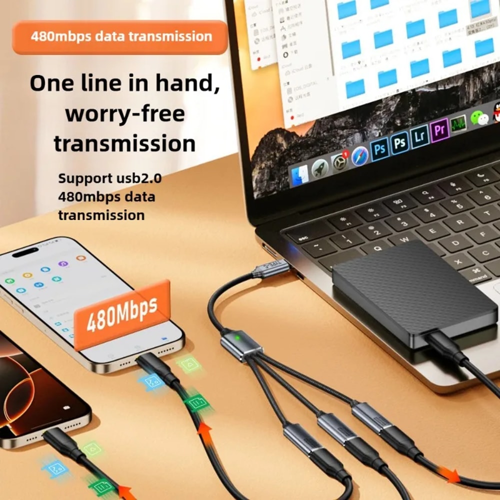 USB HUB Splitter Cable For Charging Data Transfer TypeC To USB Adapter With USB Flash OTG Support 3