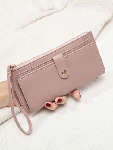 Ultra-Thin Mini PU Leather Women's Long Card Bag, Simple Solid Color Handbag, Credit Card Holder Wallet for Women