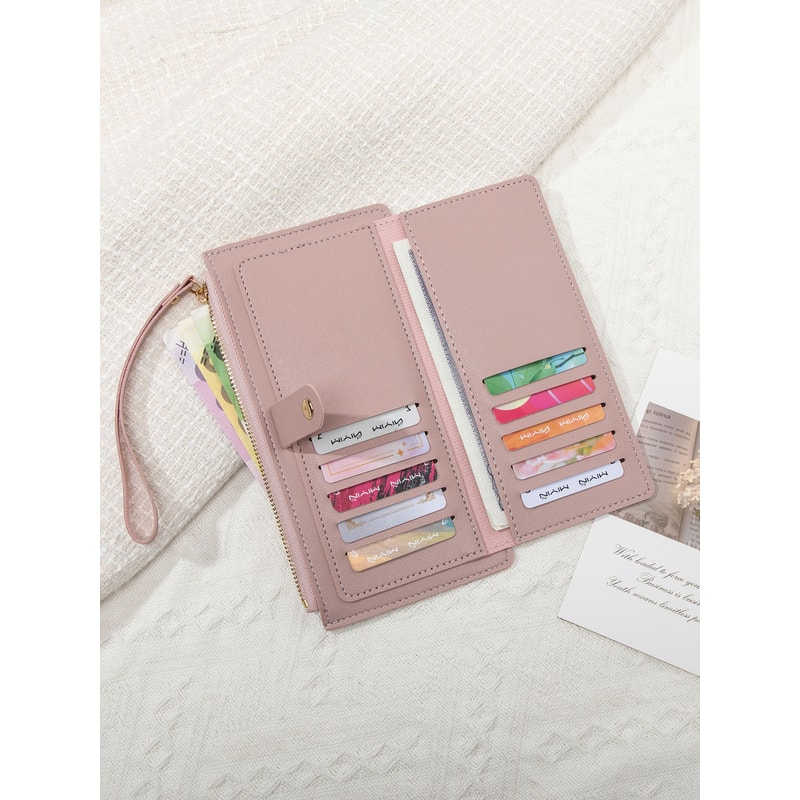 Ultra-Thin Mini PU Leather Women's Long Card Bag, Simple Solid Color Handbag, Credit Card Holder Wallet for Women