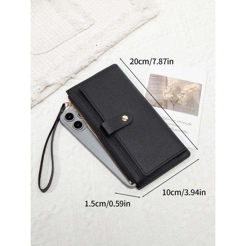 Ultra-Thin Mini PU Leather Women's Long Card Bag, Simple Solid Color Handbag, Credit Card Holder Wallet for Women