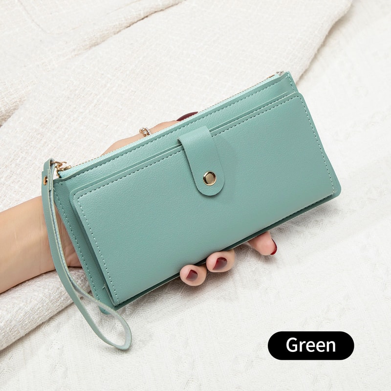 Ultra-Thin Mini PU Leather Women's Long Card Bag, Simple Solid Color Handbag, Credit Card Holder Wallet for Women