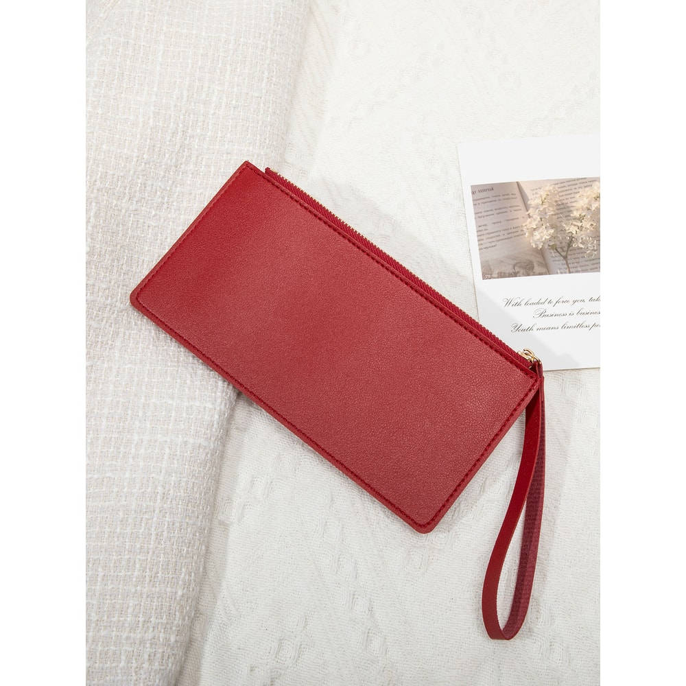 Ultra-Thin Mini PU Leather Women's Long Card Bag, Simple Solid Color Handbag, Credit Card Holder Wallet for Women