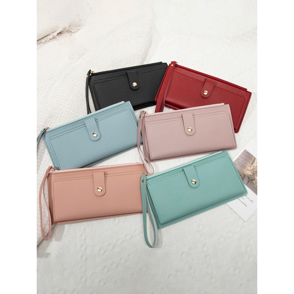 Ultra-Thin Mini PU Leather Women's Long Card Bag, Simple Solid Color Handbag, Credit Card Holder Wallet for Women