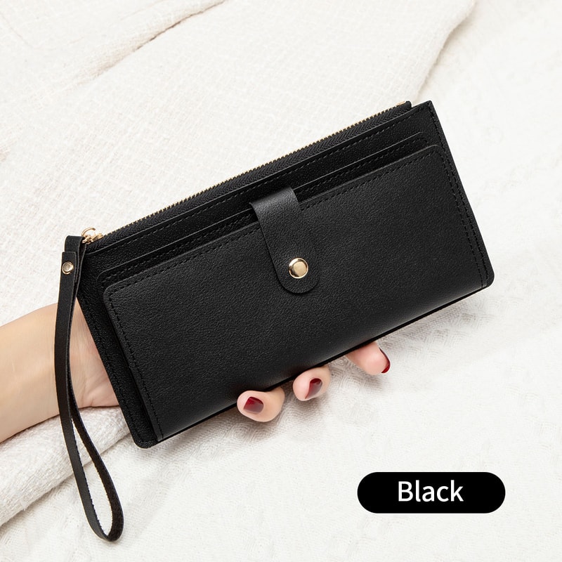 Ultra-Thin Mini PU Leather Women's Long Card Bag, Simple Solid Color Handbag, Credit Card Holder Wallet for Women