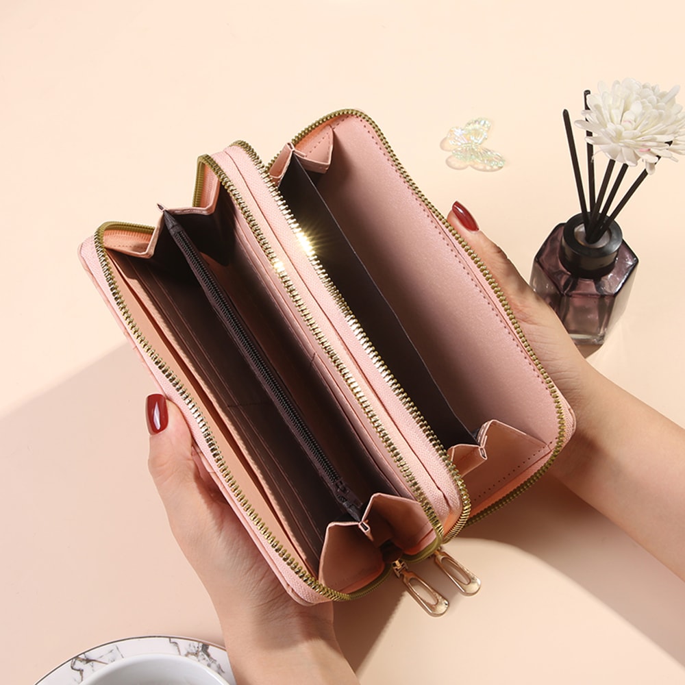Double Layer Wallet For Women Fashion Long Handbag Zipper Purse With Phone Bag Large Capacity 5
