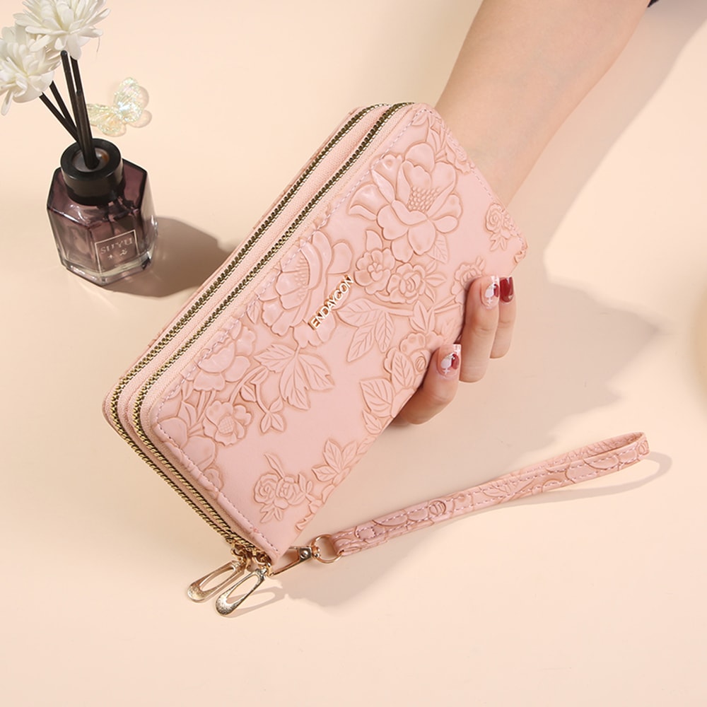 Double Layer Wallet For Women Fashion Long Handbag Zipper Purse With Phone Bag Large Capacity 0