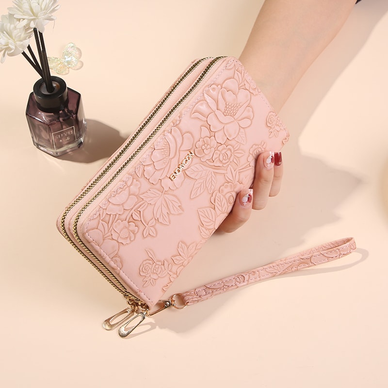 Double Layer Wallet For Women Fashion Long Handbag Zipper Purse With Phone Bag Large Capacity 0