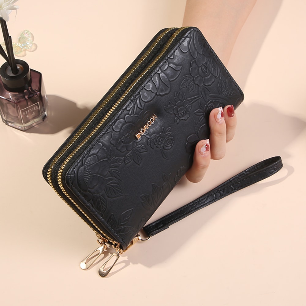 Double Layer Wallet For Women Fashion Long Handbag Zipper Purse With Phone Bag Large Capacity 3
