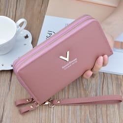 large capacity women double zipper long wallet, pu leather money clutch, cell phone bag, credit cards holder, lady coin