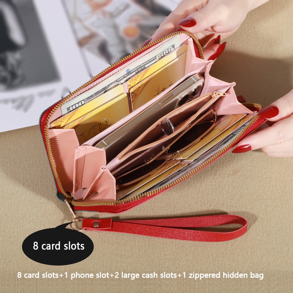 PU Leather Wallet Fashion Zipper Wallet Ladies Long Wallet Coin Card Holder 5